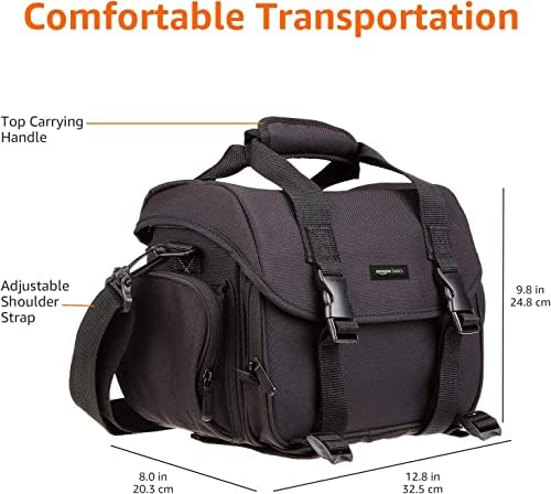 Amazon Basics Large DSLR Gadget Bag with Multiple Compartments, Pockets, Shoulder Strap, Black with Orange Interior - Image 4