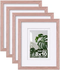 Egofine 8x10 Picture Frames Set of 4, Made of Solid Wood Covered by Plexiglass 4x6 and 5x7 with Mat or 8x10 without Mat, for Table Top Display and Wall Mounting Photo Frame Peach Pink by Egofine