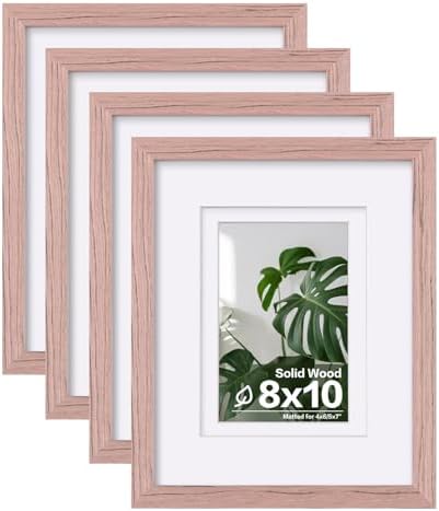 Egofine 8x10 Picture Frames Set of 4, Made of Solid Wood Covered by Plexiglass 4x6 and 5x7 with Mat or 8x10 without Mat, for Table Top Display and Wall Mounting Photo Frame Peach Pink by Egofine