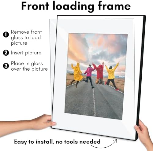 Americanflat Front Loading 16x20 Picture Frame with Shatter-Resistant Glass - Set of 2 - Use as 11x14 Frame with Mat - Metropolitan Collection - Photo Frames for Wall Display - Black - Image 7
