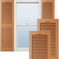 12"W x 80"H Lifetime Vinyl, Standard Cathedral Top Center Mullion, Open Louver Shutters, w/Installation Shutter-Lok's & Matching Screws (Per Pair), Treated Cedar by EkenaMillwork