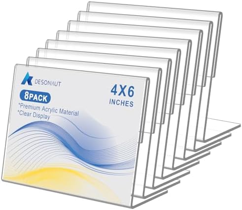 8 pack Acrylic Sign Holder 4 x 6 Inches,Clear Plastic Sign Holder Paper Photo Display，Menu Tabletop Stand，Clear Acrylic Picture Frame，Flyer Holder（Horizontal） by DESONAUT