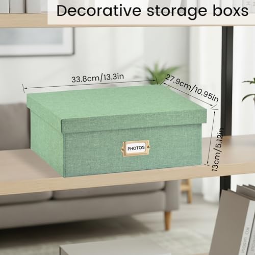 Linen Photo Storage & Keepsakes Box with Dividers for Cards & Photos - Image 4