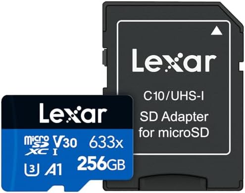 Lexar High-Performance 633x 256GB microSDXC UHS-I Card with SD Adapter, C10, U3, V30, A1, Full-HD & 4K Video, Up To 100MB/s Read, for Smartphones, Tablets, and Action Cameras (LSDMI256BBNL633A) by Lexar