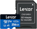 Lexar High-Performance 633x 256GB microSDXC UHS-I Card with SD Adapter, C10, U3, V30, A1, Full-HD & 4K Video, Up To 100MB/s Read, for Smartphones, Tablets, and Action Cameras (LSDMI256BBNL633A) by Lexar
