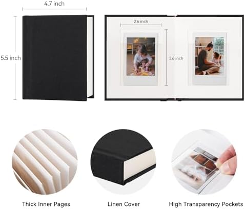 Instax Mini Photo Album with Writing Space, Linen Cover, Black - Image 2