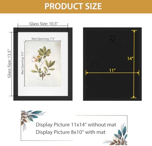 Califortree Black 11x14 Picture Frame - Display Photos 8x10 with Mat or 11x14 Without Mat - HD Glass Inside, Set of 2 - Image 5