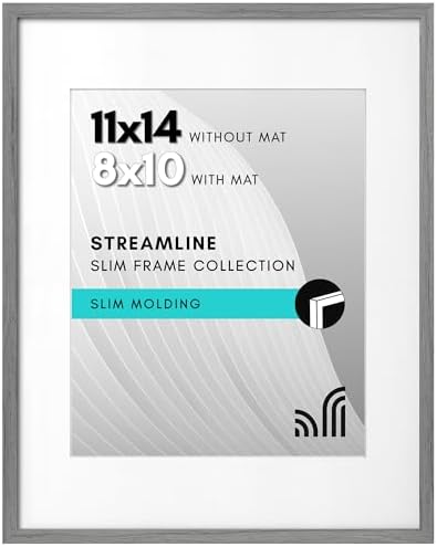 Americanflat 11x14 Picture Frame with Shatter-Resistant Glass - Use as 8x10 Frame with Mat or Display 11x14 Photo Without Mat - Streamline Collection - Thin Border Picture Frames for Wall - Grey by Americanflat