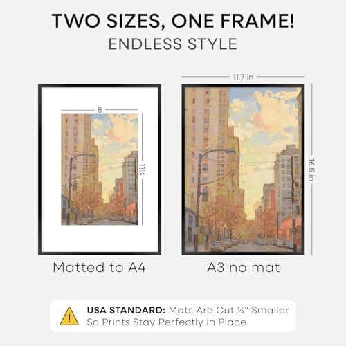 Homeforia A3 Black Picture Frame, High-End Metal, A4 Mat, Glass - Image 3