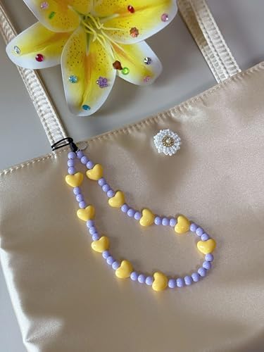 Drawwind Phone Charm Beaded Wristlet Strap Universal Cell Phone Lanyard Cute Bracelet Wrist Strap Beaded Chain String Handmade Accessories for Case Camera Bags (Yellow Hearts) - Image 5