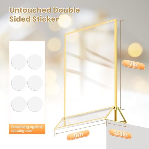 6 Pack Acrylic Sign Holder 5X7 Double-Sided Gold Frames - Image 2
