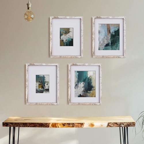 Egofine 11x14 Picture Frame Rustic White 4 Pack - Photo Frame Made of Solid Wood Covered by Plexiglass for Table Top Display Pictures 5x7/8x10 with Mat or 11x14 Without Mat - with Wall Mounting - Image 6