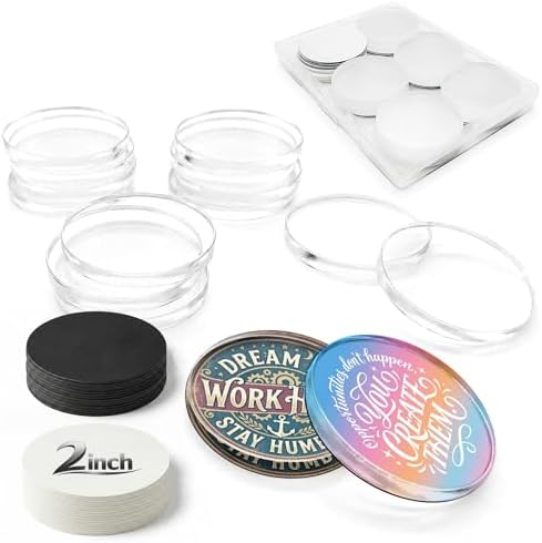 15 Pack Round Clear DIY Fridge Magnets for Whiteboard & Fridge - Self Adhesive Blank Acrylic Craft Kit with Paper Inserts. Mess-Free Art Supplies & Personalized Refrigerator Magnets by Unknown