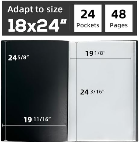 18x24 Black Art Portfolio Folder Displaying 48 Pages with Plastic Sleeves - Image 2