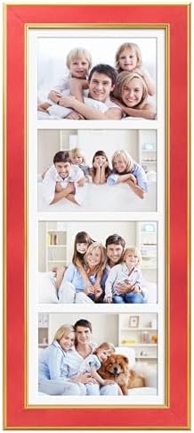 Suede 8x21 Picture Frame Display 4 Opening 5x7 Picture Frames Collage Wall Decor with Mat,Multi Photo Frame for Plexiglass,Wall Decor,1Pack,Red - Image 3