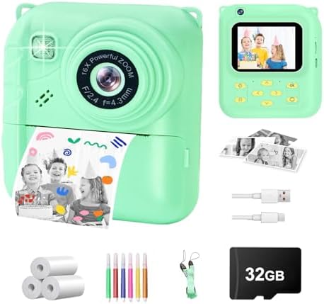 Instant Print Camera for Kids, 1080P Video Camera with 3 Print Rolls by QDH