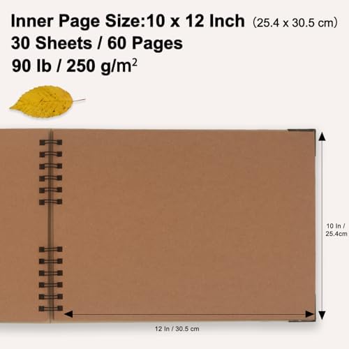 Large Scrapbook Album, 10"x12" Scrap Book, 60 Pages Blank Scrapbook, Thick 250gsm Kraft Paper, Art Supplies for DIY Crafts, Guest Books, Traveling, Birthday & Holiday Gifts. - Image 2
