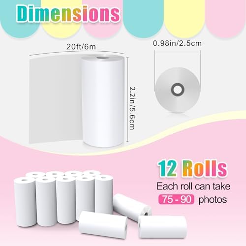 12 Rolls Instant Print Camera for Kids Refill Print Paper - Hikkon Thermal Print Paper Rolls Photo Print HD Printing for Most Kids Instant Camera - Paper Only(White-12) - Image 2