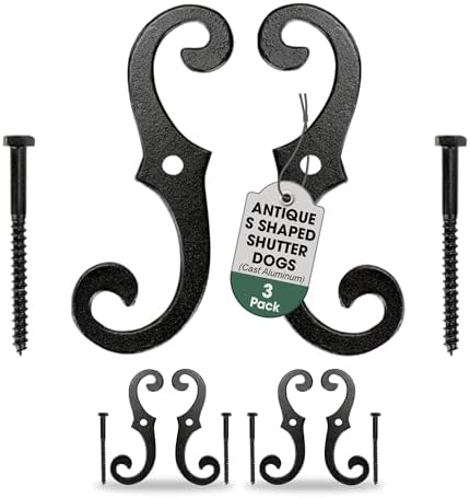 Renovators Supply Manufacturing Decorative S Style Window Shutter Dogs, Cast Aluminum, Rust Resistant Powder Coated, Includes Mounting Screws, 6.5 Inches, Pack of 3 Pairs by RenovatorsSupplyManufacturing
