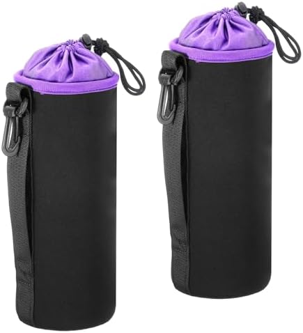 PATIKIL Camera Lens Bag, 2 Pcs 3.7" ID x 9.8" H Cylindrical Drawstring Lens Pouch with Thick Protective Neoprene, Lens Case for DSLR Camera Lens, Water Coffee Cups Black, Purple by PATIKIL