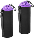 PATIKIL Camera Lens Bag, 2 Pcs 3.7" ID x 9.8" H Cylindrical Drawstring Lens Pouch with Thick Protective Neoprene, Lens Case for DSLR Camera Lens, Water Coffee Cups Black, Purple by PATIKIL