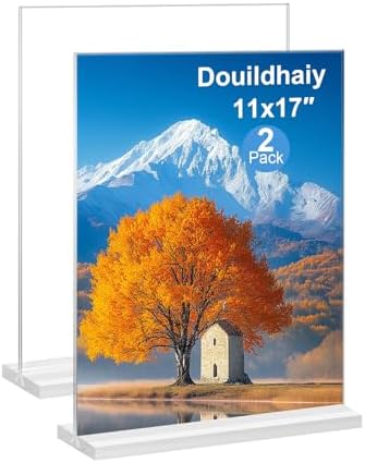Acrylic Picture Frame 11x17 inches, 2 Pack Clear Plastic Picture Sign Holder Standing,Vertical Double Sided Picture Desktop Display for Photo,Home, Office and Store by Douildhaiy