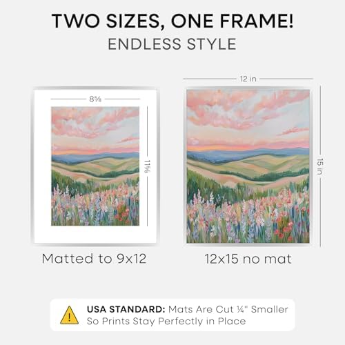 Homeforia 12x15 Silver Picture Frame, High-End Metal, 9x12 Mat, Glass - Image 2
