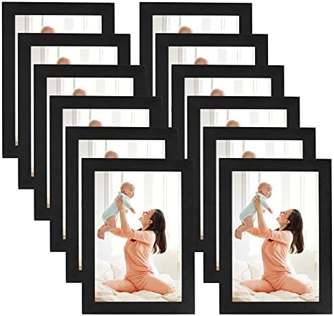 CRUGLA 4x6 Magnetic Picture Frames for Refrigerator 12 Packs, Modified Magnetic Sheet with Self Adhesive Backing, Black 4 by 6 Photo Frame Set for Locker Glass Window Door Cubicle by CRUGLA
