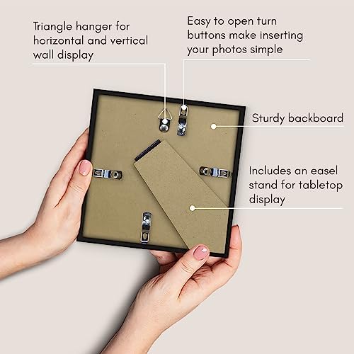 Americanflat 6x6 Picture Frame with Shatter-Resistant Glass - Set of 2 - Use as 4x4 Frame with Mat or Display 6x6 Photo Without Mat - Streamline Collection - Square Frames for Tabletop or Wall - Black - Image 5