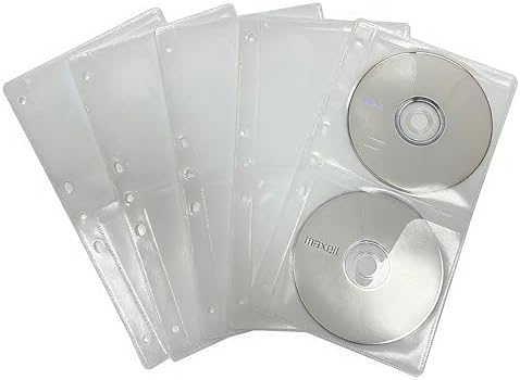 50 Pcs CD DVD Poly Sleeves, 3 Rings CD Sleeves Binder Refill Pages - Image 5