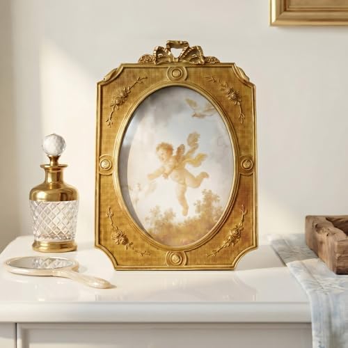 Cuspin 5x7 Vintage Picture Frame Antique Gold Bow Oval Resin Photo Frame - Image 7