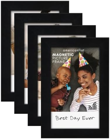 Americanflat 2x3 Mini Picture Frames for Refrigerator - Set of 4 - Acrylic Panels with Back Magnet - Magnetic Picture Frames for Instant Print Photos, Locker Decor, or Office Display - Black by Americanflat
