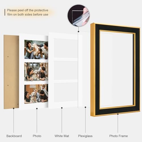 Suede 8x14 Picture Frame Display 3 Opening 4x6 Picture Frames Collage Wall Decor with Mat,Multi Photo Frame for Plexiglass,Wall Decor,1Pack,Black - Image 2
