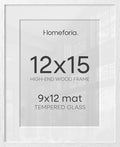 Homeforia 12x15 White Oak Picture Frame, High-End Wood, 9x12 Mat, Glass by Homeforia
