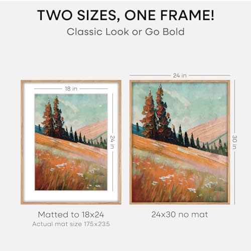 Homeforia 24x30 Natural Oak Picture Frame, High-End Wood, 18x24 Mat, Glass - Image 2