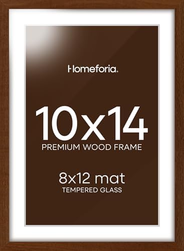 Homeforia 10x14 Brown Oak Picture Frame, High-End Wood, 8x12 Mat, Glass by Homeforia