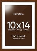 Homeforia 10x14 Brown Oak Picture Frame, High-End Wood, 8x12 Mat, Glass by Homeforia