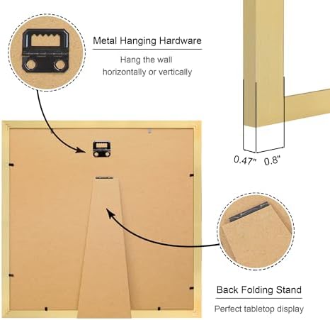 12x12 Picture Frame Set of 2, 12 x 12 Wood Photo Frames with Mat for 10x10 or 30x30cm Diamond Art Painting, Wooden Frame with Real Glass Cover for Wall and Tabletop Display,Gold - Image 4