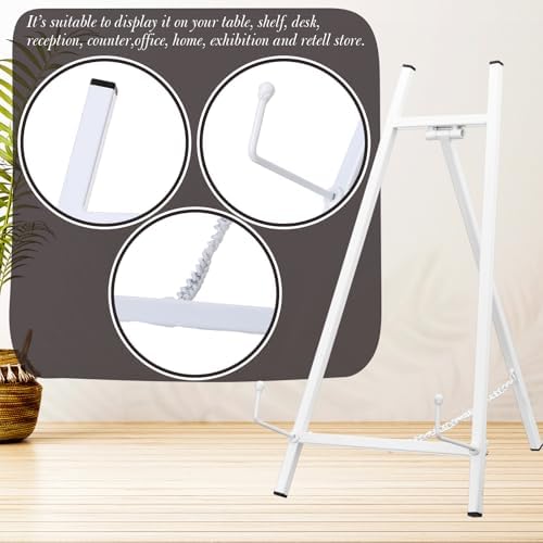 Leinuosen 1 Pcs Metal Easel Stand 16.5" H x 8.7" W x 4.3" D Table Top Easel Stand for Display Tripod Art Picture Mirror Modern Plate Holder for Display Book Photo Wedding Sign (White) - Image 3