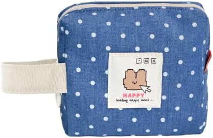 Monolike Happy and Lucky Denim Dot Cube Pouch, Blue - Makeup Bag, Cosmetic Bag, Travel Bag, Toiletry Bag, Organizer, Storage Bag by Onlythingsilike