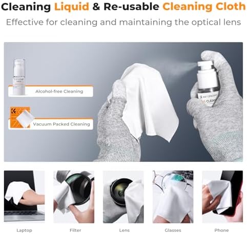 K&F Concept Professional Camera Cleaning Kit - Sensor Cleaner, APS-C & Full-Frame Swabs, Air Blower, Lens Brush, Gloves, Lens Cloths, Carry Case, Lens Cleaning Kit for FF DSLR & Mirrorless Cameras - Image 4