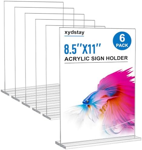 xydstay 8.5 x 11 Acrylic Sign Holder 6 pack, Clear Table Display Stand by xydled