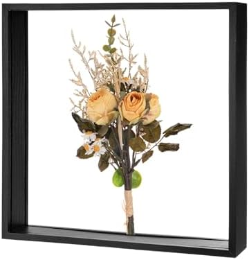 M METERXITY 1-Pack Dried Flower Frame, 12 x 12 Inch Double Acrylic Wooden Dried Flower Photo Floating Frame for Tabletop/DIY/Handicrafts [Black] by MMETERXITY