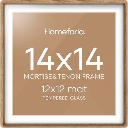 Homeforia 14x14 Mortise&Tenon Natural Oak Picture Frame, 12x12 Mat, Glass by Homeforia