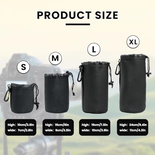 4 Pcs Camera Lens Bags Pouch,Camera Lens Holder,4 Sizes Protective Camera Lens Pouch Set With Drawstring Design(Small, Medium, Large, X Large) - Image 2