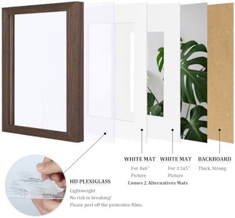 Egofine 5x7 Picture Frames Set of 4, Made of Solid Wood Covered by Plexiglass 3.5x5 and 4x6 with Mat or 5x7 without Mat, for Table Top Display and Wall Mounting Photo Frame Brown - Image 4
