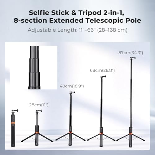 K&F CONCEPT 66" 2-in-1 Invisible Selfie Stick Tripod for Insta360 X5/X4/X3 - Image 2