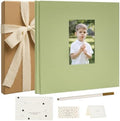 Vienrose Self Adhesive Photo Album Gift Set, Linen Cover Scrapbook with DIY Window, Holds 4x6 5x7 8x10 Photos, 30 Sheets 60 Pages for Family Wedding Baby, Includes Pen, Card, Lace Strap, Green by Vienrose