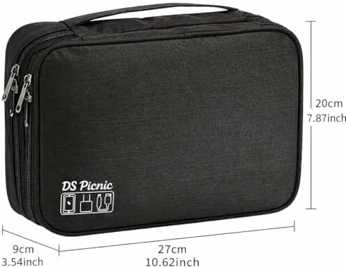 Electronic Organizer Travel Essentials Case, Waterproof Double Layer Cable Storage Pouch Bag for Charger, USB Cords, Power Bank, Phone Mouse SD Card Earphone Camera, Tablet (Up to 11 inch) - Image 5