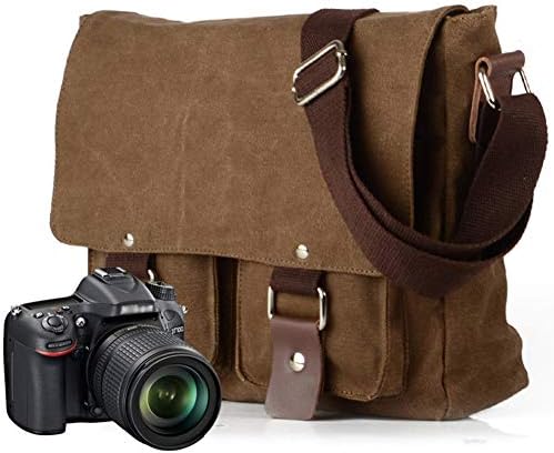 Compatible with/Replacement Vintage Waterproof Canvas Leather Trim DSLR SLR Shockproof Camera Shoulder Messenger Bag (Coffe) - Image 6